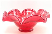Ruffled Edge Cranberry Glass Bowl