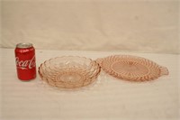 Cake Plate and Bowl - Pink Glass