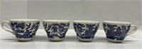 Set of 4 Blue Willow English Tea Cups