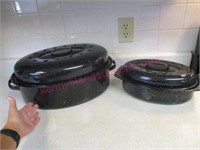 (2) Graniteware roasters w/ lids (small & large)