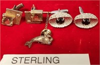 11 - STERLING SILVER CUFF  LINKS & TIE TACK