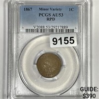 1867 Indian Head Cent PCGS-AU53 RPD Minor Variety