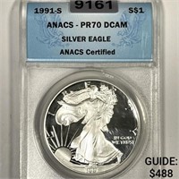 1991-S Silver Eagle ANACS-PR70 DCAM