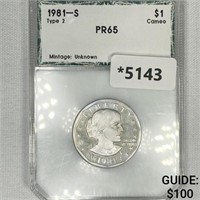 1981-S Susan B Anthony Silver Dollar PCI-PR65 Ty
