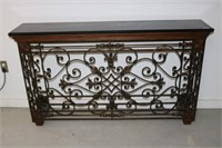 WROUGHT IRON AND MARBLE TOP TABLE