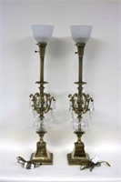 QUALITY PAIR OF BRASS & CRYSTAL TABLE LAMPS