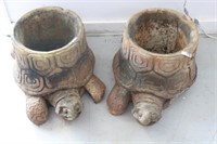 PAIR OF CAST CEMENT TURTLE FORM PLANTERS