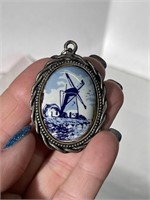 Vintage Blue and White Windmill Holland Pendant