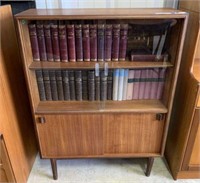MID CENTURY BOOKCASE WITH SLIDING GLASS
