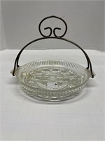 Antique Metal Handle Glass Servig Dish