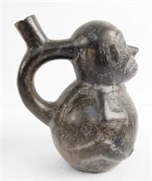 Chimu Culture blackware figural stirrup vessel