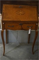 Burl and inlaid drop front writing desk