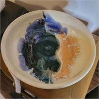 Pilato Art Pottery Bowl Abstract Glaze Tri Color
