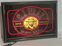 Vintage CJ Wray Rum Liquor Sign Light Up Box