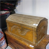 Wood Carved Hump Back Trunk W/Contents