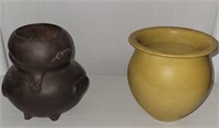 2 Small Pottery Planters 6"