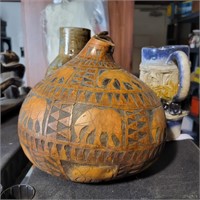 Carved Gourd with Elephants Made in Kenya