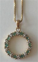 Sterling Silver Gold Tone Emerald & Diamond