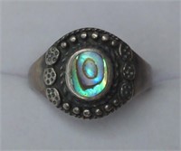 Vintage Sterling Silver Abalone Ring, size 8 and