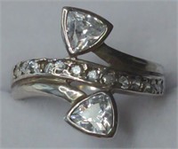Beautiful Sterling Silver White Topaz Bypass