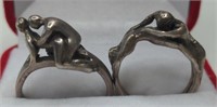 Lot of two Sterling Silver Erotic Rings, size 6 &