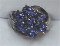 Beautiful Sterling Silver Tanzanite Cluster Ring,
