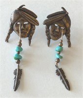 Native American Sterling Silver Turquoise Pierced