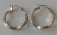 Sterling Silver Greek Key Pierced Hoop Earrings,