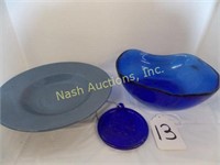 3 pcs w/ cobalt blue bowl & sun catcher