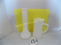 milk glass mug & vase