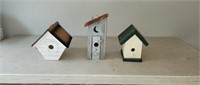 3 Wood and Metal Painted Birdhouses