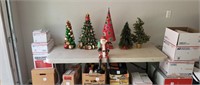 Decorative Christmas Trees and Wood Santa Claus