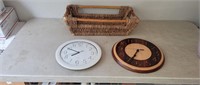 Clocks and Wicker Basket