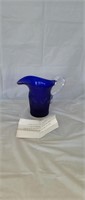 Art Glass Sapphire Blue Bellflower Pitcher