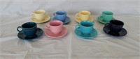 8 Sets of Fiesta Multi Colored Cups and Saucers