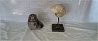 Stone Cast Shell Sculpture, HP Pottery Owl