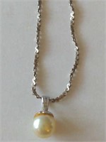 Sterling Silver Diamond Cut Chain Pearl Pendant