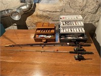 ANTIQUE BAMBOO FISHING ROD, (2) TACKLE BOXES & (3)