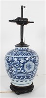 19th C. Chinese Blue & White Porcelain Lamp
