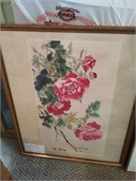 Asian art Floral framed 25x31 in
