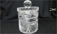 Heavy cut glass jar with lid, made in Poland, 8"h