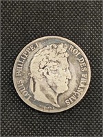 1838-A France Five Francs silver coin