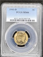 1941-D Jefferson Nickel coin PCGS MS66 slabbed