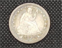 1853 Seated Liberty Silver Quarter coin with