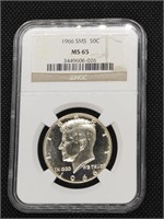 1966 SMS Silver Kennedy Half Dollar coin NGC MS65