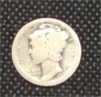 1921-D Mercury Silver Dime Coin marked Good
