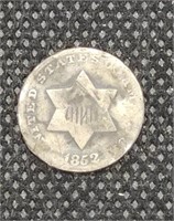 1852 Silver Three Cent Piece coin marked VG