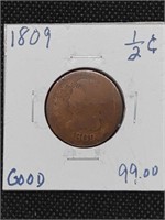 1809 Capped Bust Half Cent Coin marked Good