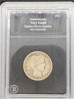 1908-O Barber Silver Quarter coin marked VG