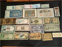Collection of vintage paper money currency bills